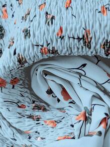 SHEIN LUNE 加大码女式小碎花方领荷叶边下摆抽绳腰部吊带背心上衣