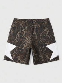 ROMWE MEN Street Life Men's Leopard Print Star Pattern Pocket Loose Denim Shorts - Multicolor - View 2
