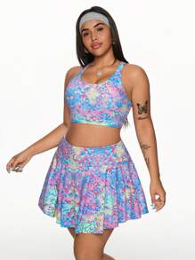 Easithlete 2 件女式加大码豹纹运动套装 - 可拆卸加垫交叉后背运动文胸和带口袋的豹纹短裤，适合日常休闲穿着、跑步、瑜伽、健身房、网球锻炼女式套装 - 彩色 - 查看 4