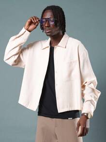 Chaqueta ligera con aspecto de lino SUMWON, camisa de manga larga con cuello, informal, prenda exterior esencial para temporada de transición, lisa - Caqui - Ver 1