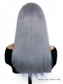 Silver Grey Color Silky Straight Lace Front Wig Human Hair 16-18 Inch Transparent Frontal For Women Pre-Plucked Hairline Halloween Costumes - SGray - View 4