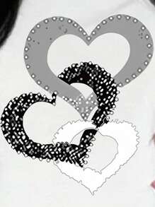 INAWLY 2pcs/Set Women Casual Heart Print T-Shirt And Shorts Set For Summer - White - View 5