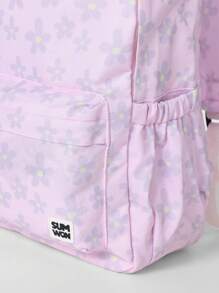 SUMWON Mochila escolar para meninas com estampa floral, mochila para estudantes do ensino fundamental e médio, bolsa para livros, bolsa de viagem fofa para o dia a dia - Roxa - Ver 3