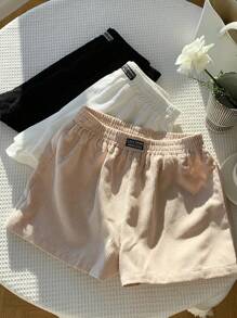 Comfortcana 3 件套多色秋季新品女士休闲斯德哥尔摩风格字母印花短裤夏季女士舒适柔软罗纹短裤，返校 - 彩色 - 查看 3