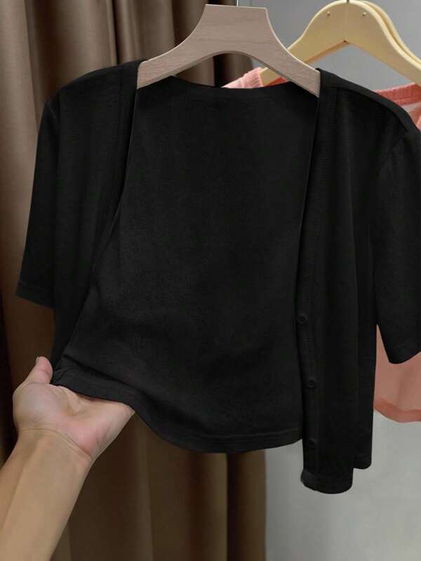 INAWLY Women's Regular Size Open Front Short Sleeve Lightweight Cardigan, For Outing & Travel