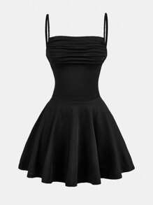 Girlism 优雅细肩带蝴蝶结露背迷你连衣裙，适合少女 - 黑色 - 查看 3