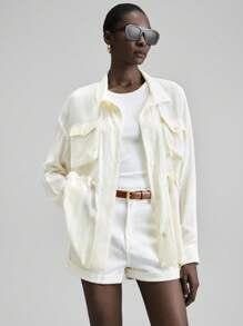 Ontre 2025 秋冬季女士夹克，适合秋季、冬季、返校、万圣节、圣诞节、教师、夜间外出、商务休闲，长袖轻便夹克，带口袋 - 白色 - 查看 3