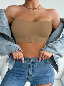 SHEIN Sutien push-up cu închidere frontală și căptușeală pentru femei, culoare kaki
