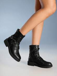 CUCCOO GRLICON Botines de mujer, estilo Y2K, punk, motero, chica cool, adecuados para Halloween, Navidad, fiestas - Negro - Ver 5