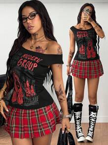 Coolane 女款夏季音乐会垃圾摇滚 Y2K 图案印花弹力无袖修身 T 恤