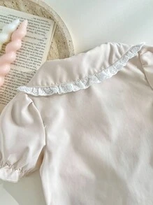 SHEIN 女宝宝乡村度假风彼得潘领可爱时尚百搭衬衫 - 杏色 - 查看 5