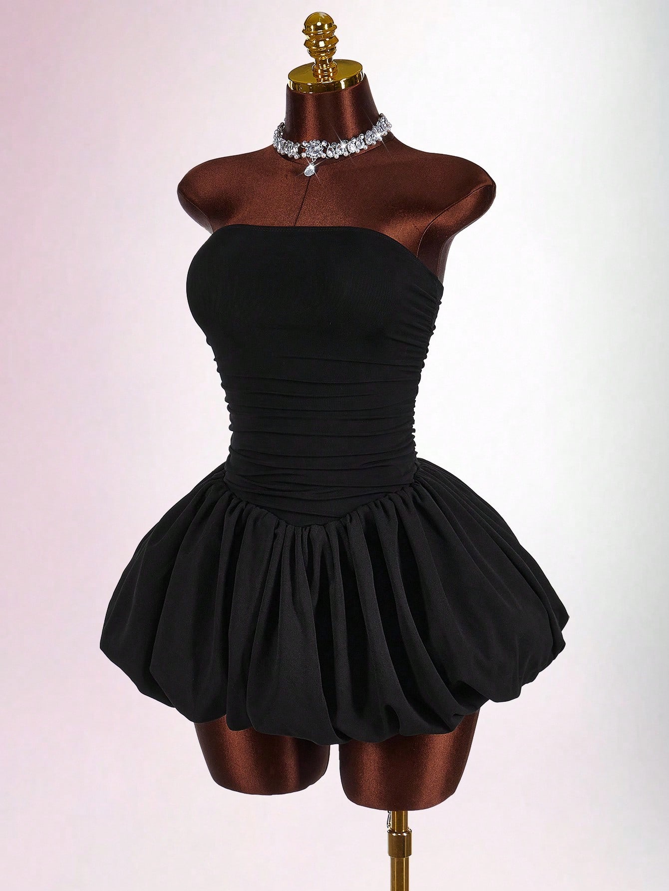 Amplova Summer Fashion Solid Color Black Strapless Puff Bubble Mini