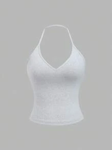 Sweetra 3pcs Set Summer Casual Solid Backless Halter Top - Multicolor - View 3