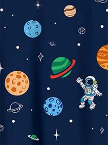 SHEIN Kleine Jungen Lässig Minimalist Cartoon Sternenhimmel Muster Kurzarm T-Shirt und Hose Heim Outfit enganliegend, geeignet für Frühling/Sommer