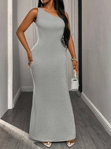 INAWLY Solva Backless One Shoulder Long Mermaid Hem Dress For Women