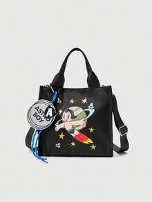 Astro Boy X ROMWE Women Retro Versatile Commuter Shoulder Tote Bag & Pendant - Black - View 1