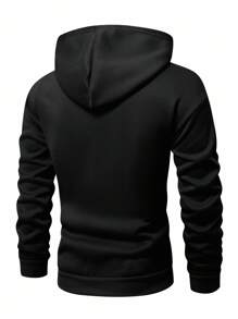 Manfinity Homme 男士休闲翼形与艺术字母刺绣连帽衫，黑色 - 黑色 - 查看 4