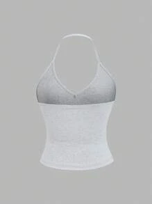 Sweetra 3pcs Set Summer Casual Solid Backless Halter Top - Multicolor - View 4