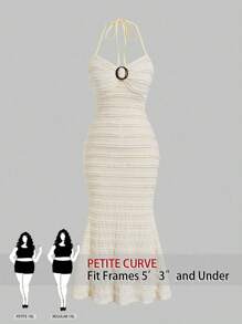 SHEIN PETITE Solid Color Casual Waist-Cinched Slip Dress