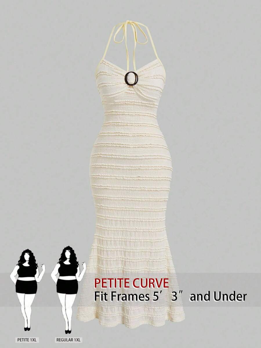 SHEIN PETITE Solid Color Casual Waist-Cinched Slip Dress