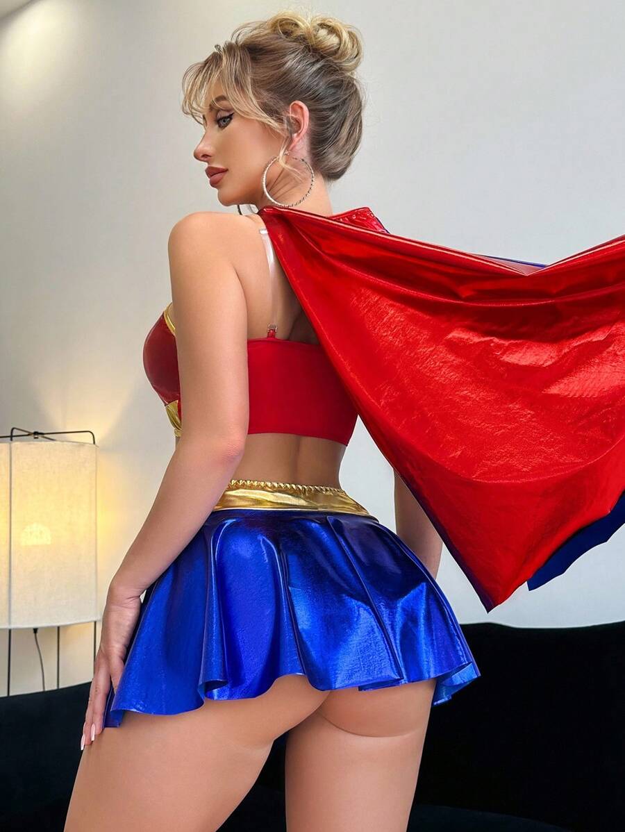 Fantasy Costume Bộ đồ lót 3 món Y2K lấy cảm hứng từ siêu anh hùng màu sắc rực rỡ - Áo ngực, quần lót và khăn choàng, trang phục dự tiệc/lễ hội âm nhạc cho nữ - Nhiều màu - Xem 1