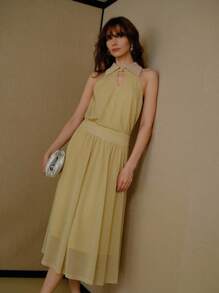 MOTF PREMIUM Vestido recogido con recortes - Caqui - Ver 8