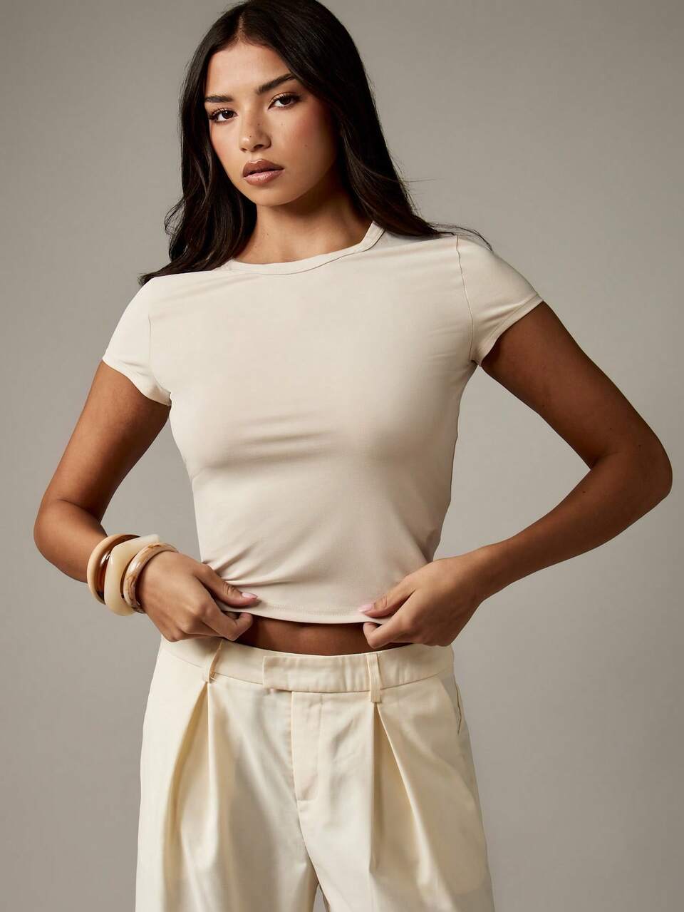 MISSGUIDED Fitted Crop Length Basic Tee With Short Sleeves