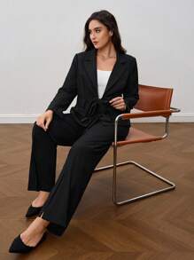 Chikora Plus Size Women's Fashionable Bowknot Business Blazer For Everyday Wear - Black - View 6