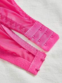 SHEIN 1pc Plus Size Underwire Embroidered Sexy Bra, Lift - Hot Pink - View 3