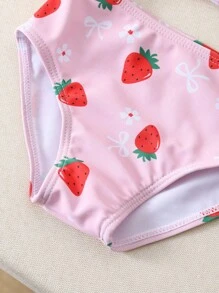 Newborn Baby Girl Swimsuit Set, Spaghetti Strap Floral Bikini With Bottoms & Ruffled Cap, Strawberry Print Macaron Color, Sweet & Cute Bow-Knot Rosette, Spring/Summer Swimsuits For Baby S Baby Girl Clothes Swimsuit Baby Girl Swim Wear - Multicolor - View 7
