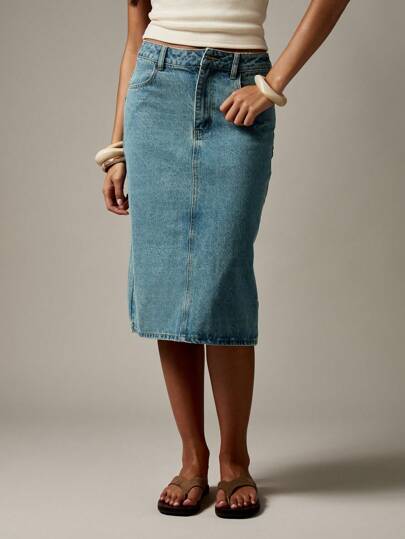 スカート Crystal Detail Flared Maxi Skirt Chambray Flare Maxi Skirt | Love, Bonito ID
