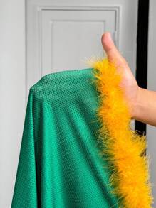 BamGleam Graphic Print V-Neck Letter Print Faux Fur Patchwork Casual Short Sleeve T-Shirt - Multicolor - View 8
