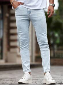 Manfinity Homme Pantalones vaqueros de unicolor para hombre, de moda para el verano - Lavado ligero - Ver 3