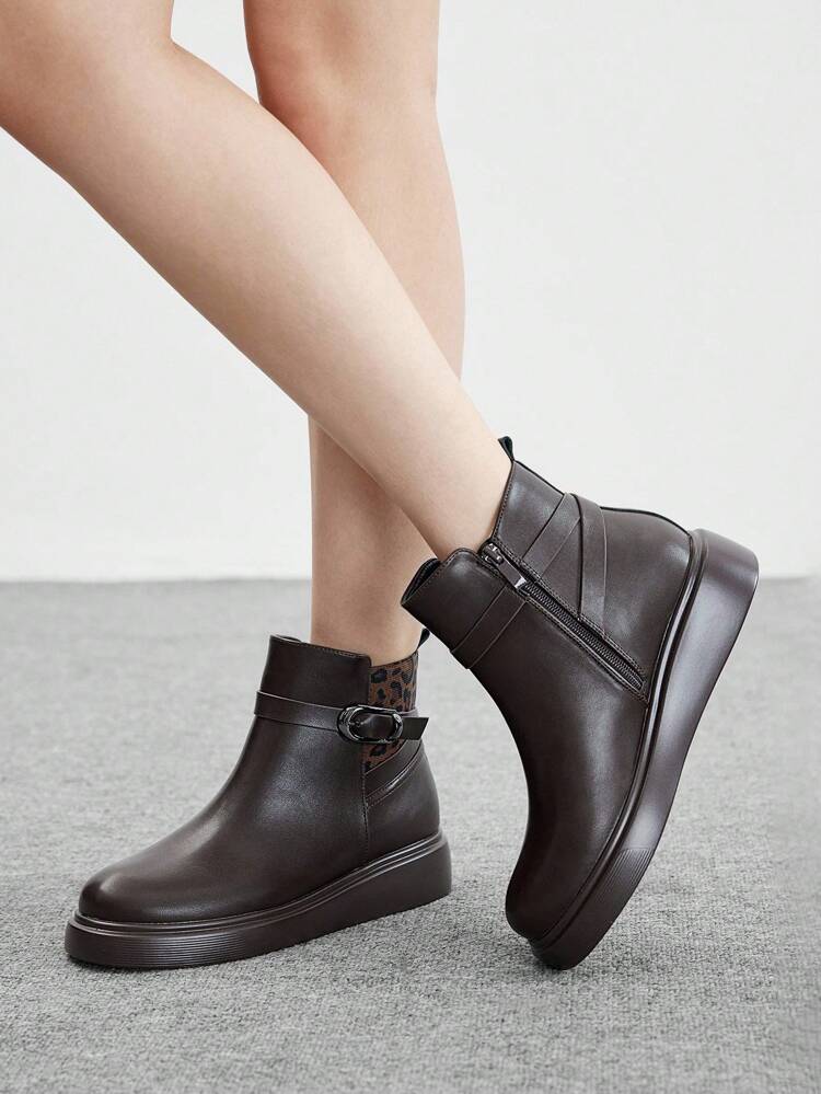 CUCCOO BIZCHIC Women's Brown Thick Sole Elegant Mid-Calf Boots