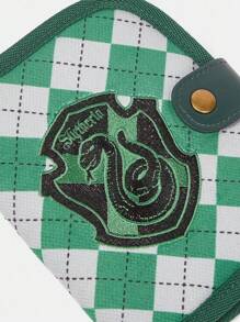 HARRY POTTER X SHEIN Embroidered Badge & Diamond Plaid Card Holder - Green - View 5