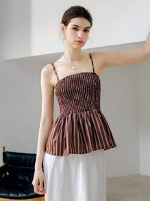 SHEIN Unity Women's Holiday Ruffled Hem Cami Top - Brown - View 8