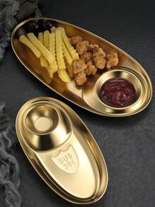 Gold Stainless Steel Oval Plate - 1PC Minimalist Pasta & Salad Dish, Unbreakable Kitchen Dinnerware, Modern Aesthetic Gift