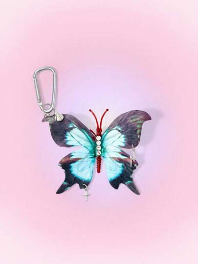 Kawaii Porte-clés papillon en faux accessoire à rivets, décoration cadeau