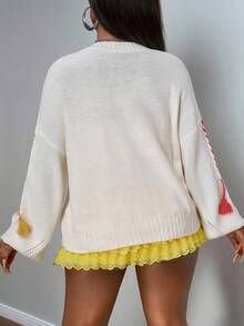 Slaydiva 2025新款秋冬休闲度假日常约会网红热销街头风秋冬设计高端气质宽松修身V领彩色流苏吊坠开衫针织上衣女士开衫返校冬季女装演唱会女装俱乐部 - 杏色 - 查看 2