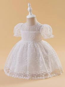 Glamorique Kids 女婴花童伴娘礼服，婚礼，花童，优雅，蕾丝裙，夏装，生日拍照服装，生日派对，派对表演， - 白色 - 查看 1