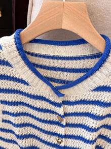 Franclia Cárdigan de punto ceñido sin mangas a rayas de estilo minimalista retro para mujer - Multicolor - Ver 4