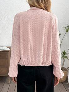 SHEIN LUNE 女士拉链抽绳长袖纹理基础休闲漏斗领卫衣外套 粉色外套 粉色拉链外套 粉色飞行员夹克 粉色春季外套 粉色纹理外套 女士秋季 女士秋季外出上衣 女士冬季外套 女士冬季外出上衣 秋季中性色短款外套 女士秋季粉色 女士中性色 女士秋季 女士冬季外套 女士冬季返校飞行员夹克 女士秋季外套 - 粉色 - 查看 3