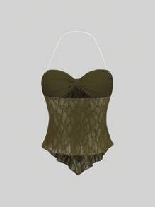 Sweetra Top corto de verano para mujer con cuello halter y nudo delantero, estilo Y2K