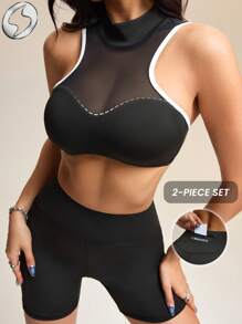 Innovista Bộ đồ thể thao ôm sát và cực kỳ gợi cảm, bộ 2 món/bộ tập gym năng động, bộ đồ tập luyện đồng bộ, áo ngực và quần short, không gây khó chịu khi ngồi xổm, độ co giãn cao và thấm hút mồ hôi, áo mềm mại như bơ và quần thể thao cạp cao, nâng tầm bài tập, vừa vặn tự tin, hiệu suất cao cấp, áo croptop không tay, không gọng, thiết kế lưới khoét và rỗng, bộ đồ thể thao nữ tạo vẻ ngoài thanh lịch, phong cách đường phố năng động. - màu đen - Xem 1