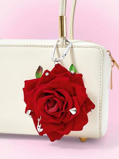 Kawaii Porte-clés fait main avec fleur de rose et design avec rivet, accessoire vestimentaire pendentif, cadeau