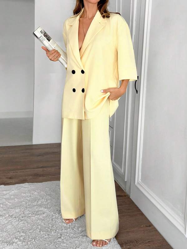 SHEIN Ensemble décontracté ample en jaune beurre pour femme