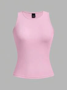 SHEIN EZwear 4件組女款性感極簡基本款短版緊身背心，適合夏季健身，黑色、粉色、水藍色、白色 - 彩色 - 查看 3