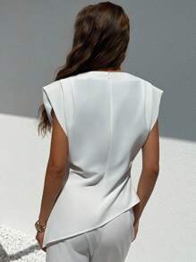 Aloruh Camicia leggera casual, in colore tinta unita, effetto stropicciato, adatta per l'estate - Bianco - Visualizzare 2