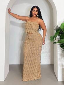 Veslaya Bộ 2 áo crop top khoét lỗ không tay và váy maxi bó sát phong cách mới 2025, gợi cảm/nghỉ dưỡng/thanh lịch - Cà phê nâu - Xem 5