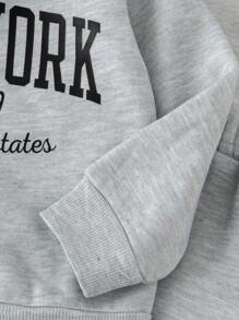 Elladie kids 3 pièces/Set Tenue à capuche pour tout-petites filles, Automne/Hiver Nouveau, comprenant un Sweat-shirt à capuche zippé, un Top à manches courtes, un pantalon de survêtement à manches longues, un Sweat-shirt gris à capuche à motif floral, imprimé "NEW YORK 1989", un pantalon de survêtement gris assorti et un t-shirt, confortable, décontracté, coupe ample, adapté pour le port quotidien et sportif - Multicolore - Voir 5